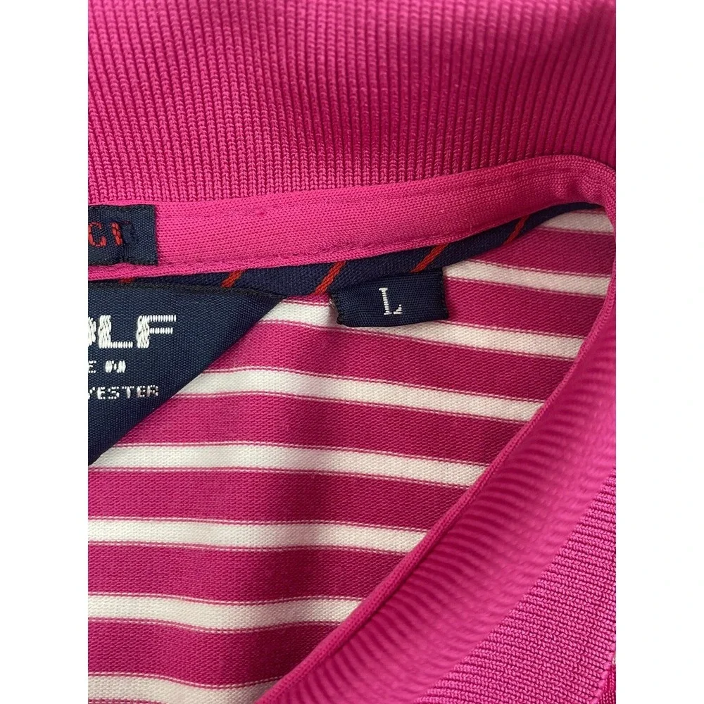 VINTAGE Polo Golf Ralph Lauren Polo Shirt Mens Large Pink Striped S/S HAZELTINE